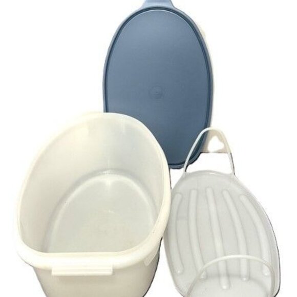 Tupperware Ham /Turkey Flavor Saver 3 Pc Set With White Drip Tray Blue Lid - Picture 1 of 4
